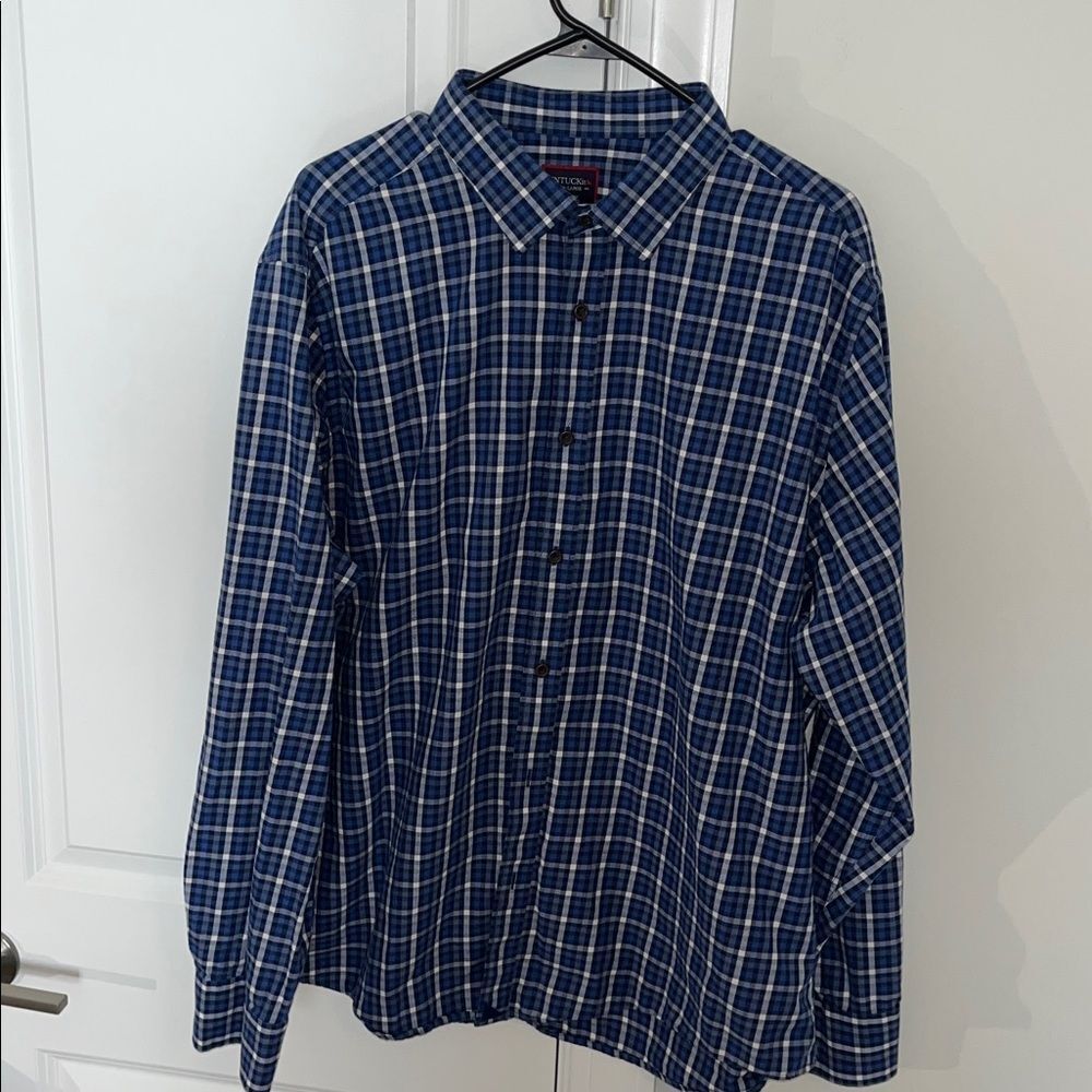 UNTUCKit LS BLUE Check Plaid Fresco Reg Fit Shirt 100% Cotton Flannel Style XXL